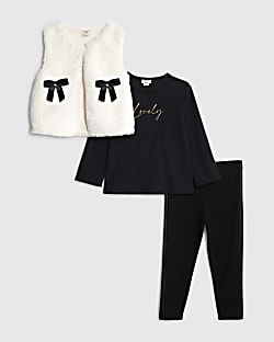 Mini Girls Cream Faux Fur Bow Gilet Set