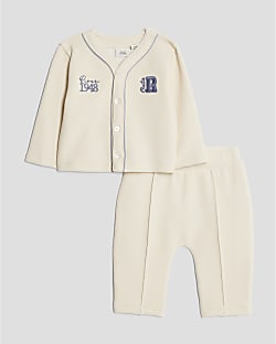 Baby Boys Cream Baseball Top Set