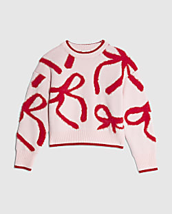 Girls Pink Fluffy Bow Jumper