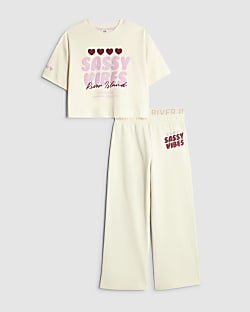 Girls Cream Sassy Vibes T-Shirt Set
