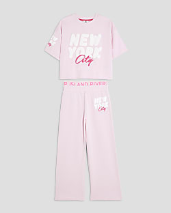 Girls Pink New York Wide T-Shirt Set