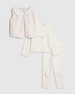 Mini Girls Pink Collar Gilet 3 Piece Set