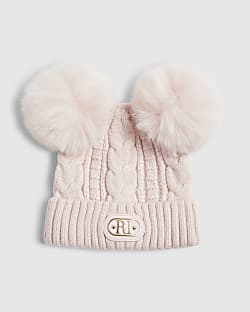 Baby Girls Pink Double Pom Bow Beanie Hat