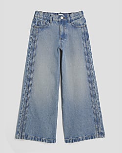 Girls Blue Pull On Wide Leg Jeans