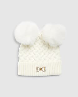 Mini Girls Black Double Pom Beanie