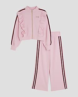 Girls Pink Frilled Taped Tracksuit Set