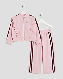 Mini Girls Pink Frilled Taped Tracksuit Set