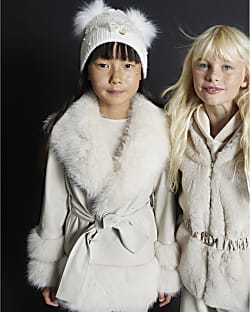 Girls Cream Pearl Bow Beanie Hat