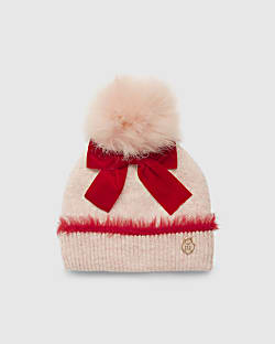 Girls Pink 3D Bow Beanie Hat