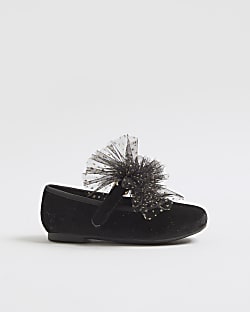 Mini Girls Black Organza Bow Shoes