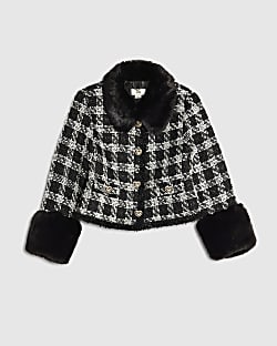 Girls Black Check Boucle Jacket