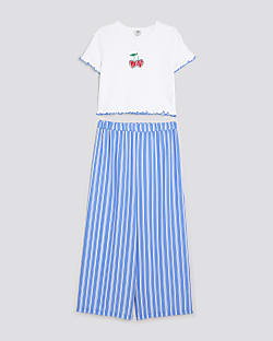 Girls Multi Colour Cherry Stripe Trousers Set