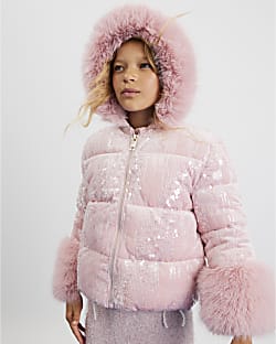 Girls Pink Sequin Puffer Coat