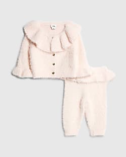Baby Girls Pink Fluffy Cardigan Set