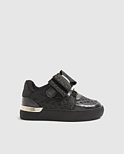 Mini Girls Black Bow Glitter Trainers
