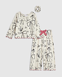 Mini Girls Cream Bow Pyjama Set