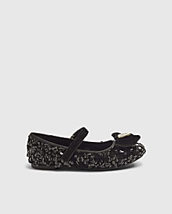Girls Black Sequin Ballet Pumps