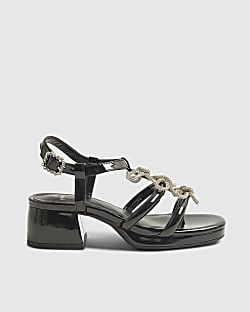 Girls Black Triple Bow Heeled Sandals