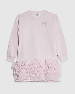Girls Pink Rosette Hem Sweatshirt Dress