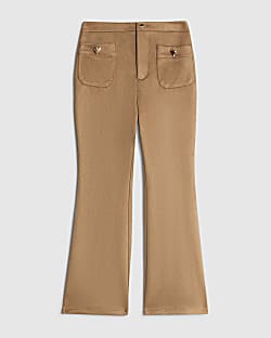 Girls Brown Faux Suede Kickflare trousers