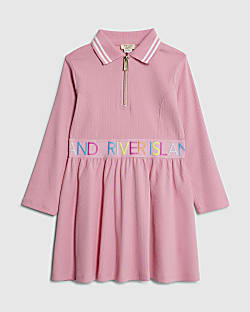 Mini Girls Pink RI Waistband Ribbed Dress