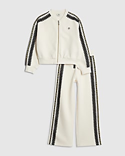 Girls Cream Lace Sweatshirt Set