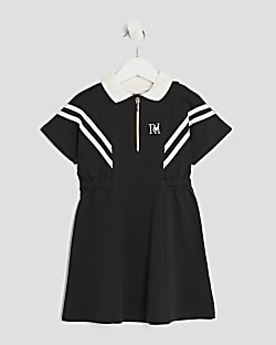 Mini Girls Black Striped Polo Shirt Dress