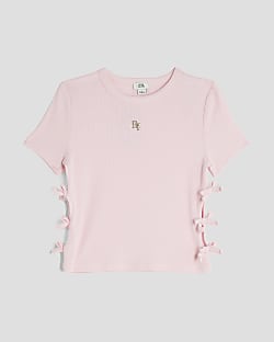 Girls Pink 3D Bow Ribbed Top