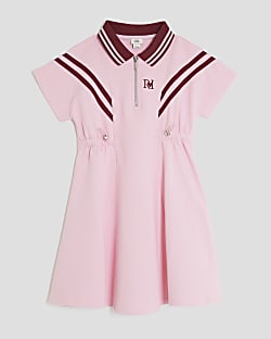 Girls Pink Drawcord Polo Dress
