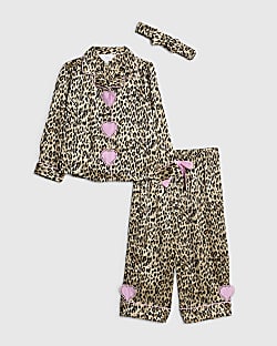 Mini Girls Brown Leopard Heart Pyjamas Set