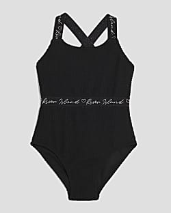 Girls Black Textured Swimsuit