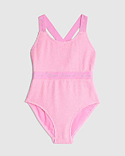 Girls Pink Textured Swimsuit