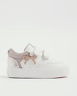 Mini Girls White Bow Charm Trainers
