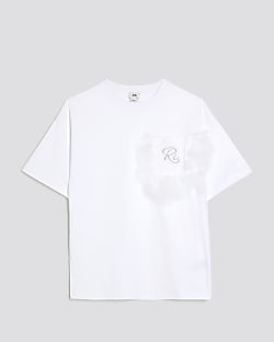 Girls White Feather Chest Pocket T-Shirt