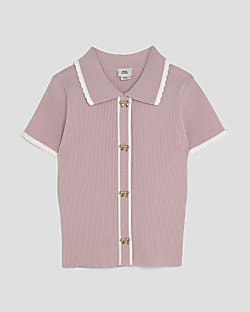 Girls Pink Tipped Polo Top