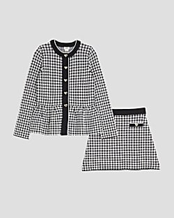 Girls Black Gingham Cardigan Set