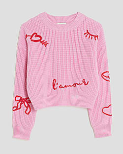 Girls Pink Knitted Graffiti Jumper