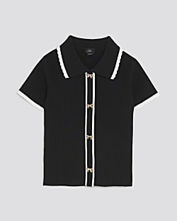 Girls Black Tipped Polo Top