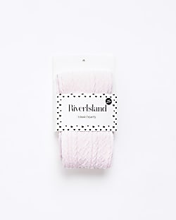 Girls Pink Heart Cable Knit Tights