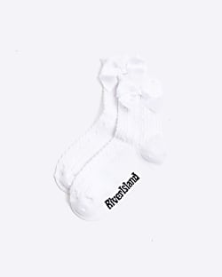 Girls White Pack Of 2 Bow Back Ankle Socks