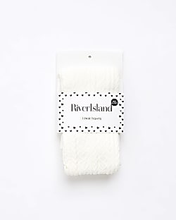 Girls Cream Heart Cable Knit Tights