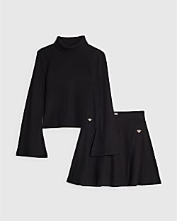Girls Black Cosy Top And Skort Set