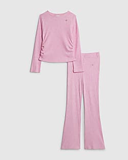 Girls Pink Ruched Cosy Top Set