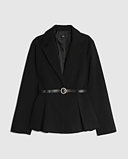 Girls Black Belted Blazer