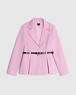 Girls Pink Belted Blazer