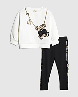 Mini Girls White Bear Sequin Sweatshirt Set