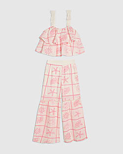 Girls Cream Tiered Broderie Top Set