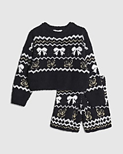 Girls Black Cosy Fairisle Loungewear Set