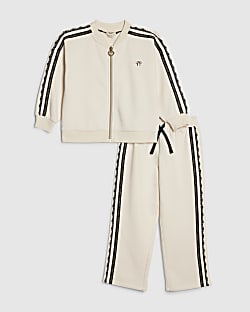 Mini Girls Cream Lace Zip Through Jacket Set