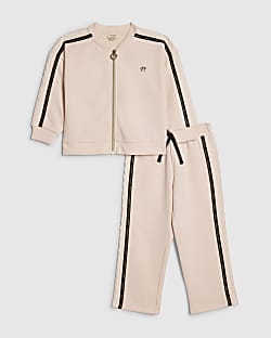 Mini Girls Pink Lace Zip Through Jogger Set